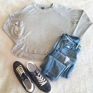 Wild Fable Grey Waffle Knit Sweater M